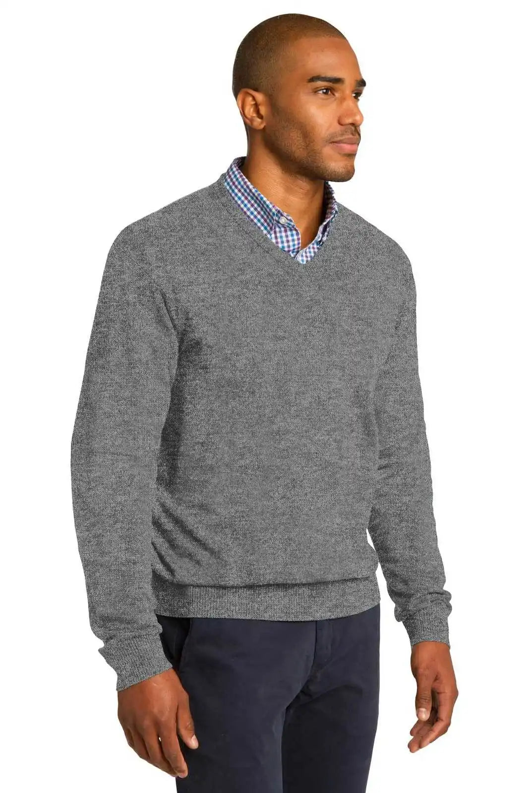 Port Authority Sw285 V-neck Sweater - Medium Heather Gray