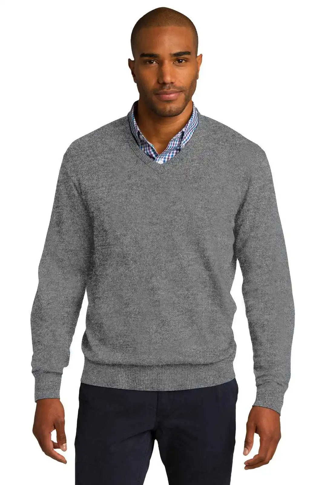Port Authority Sw285 V-neck Sweater - Medium Heather Gray