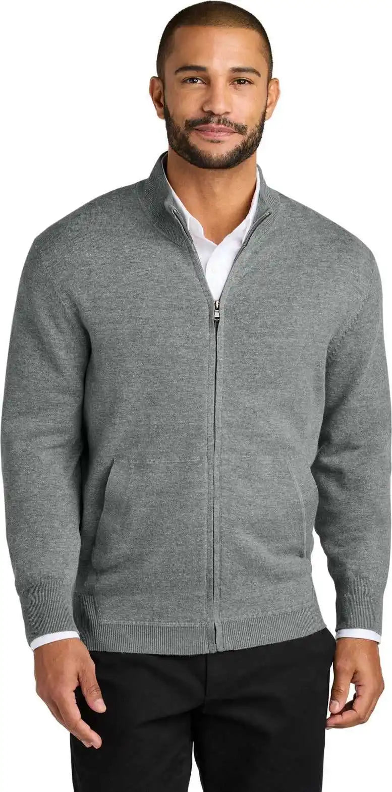 Port Authority Sw2901 Easy Care Full Zip Sweater Mdhtgrey