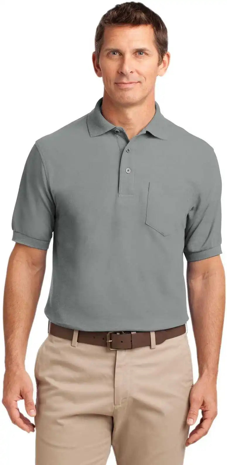 Port Authority Tlk500p Tall Silk Touch Polo with Pocket - Cool Gray