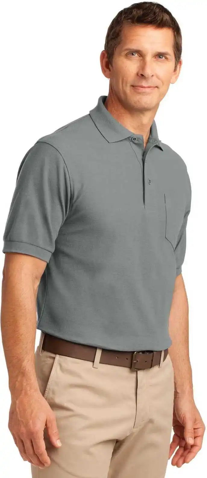 Port Authority Tlk500p Tall Silk Touch Polo with Pocket - Cool Gray