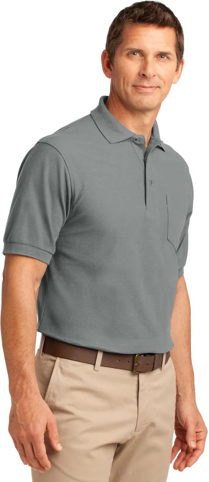 Port Authority Tlk500p Tall Silk Touch Polo with Pocket - Cool Gray