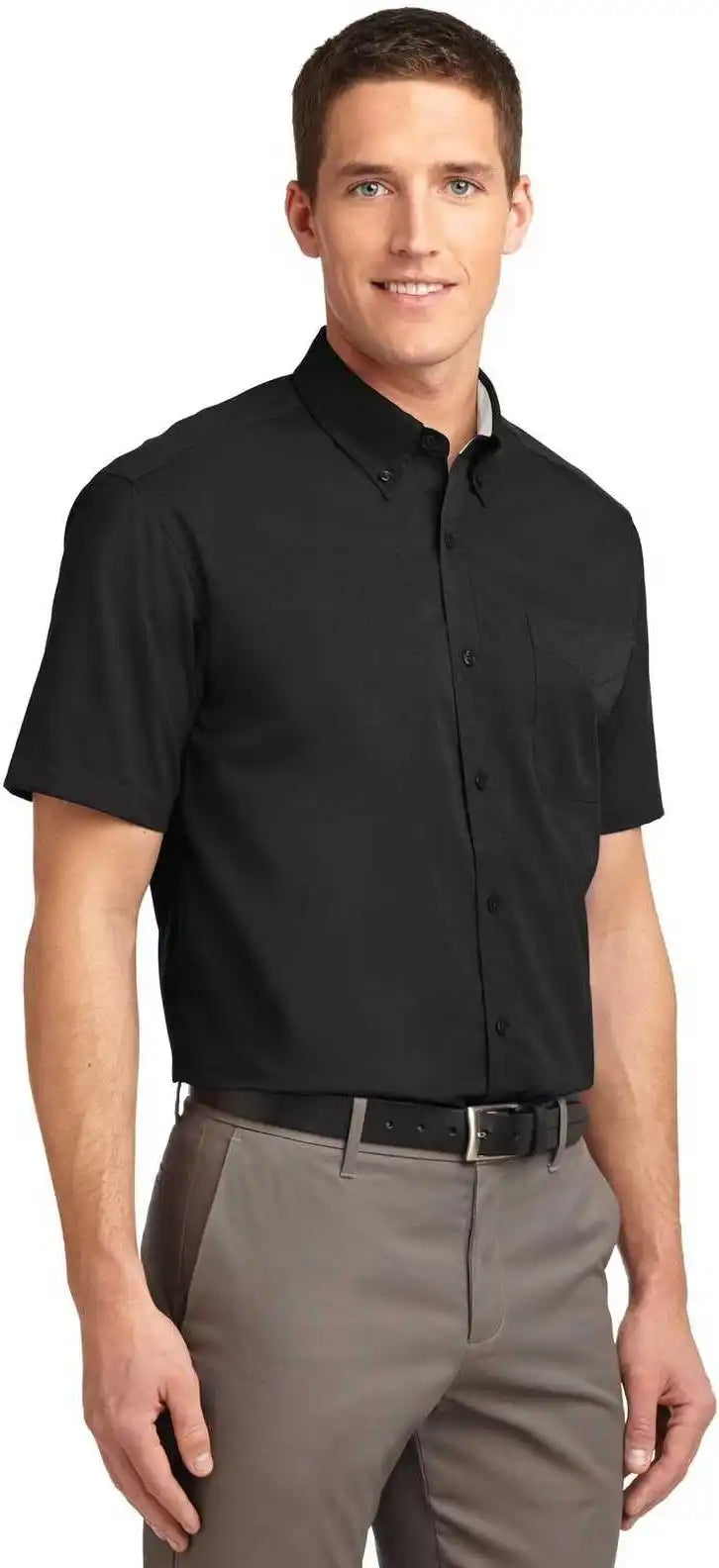 Port Authority Tls508 Tall Short Sleeve Easy Care Shirt Black Light Stone