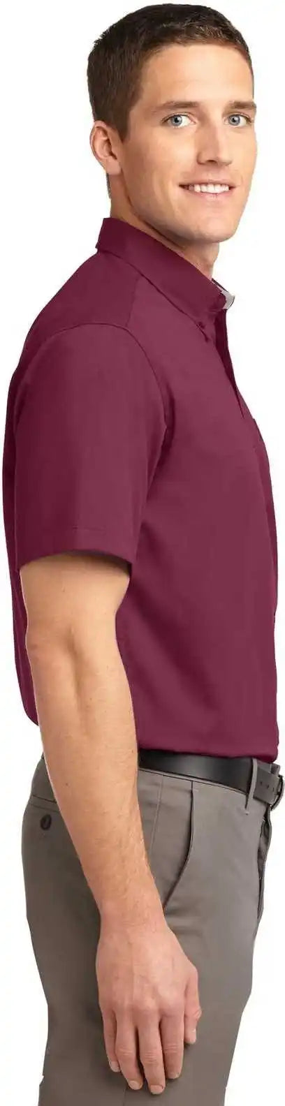 Port Authority Tls508 Tall Short Sleeve Easy Care Shirt Burgundy Light Stone