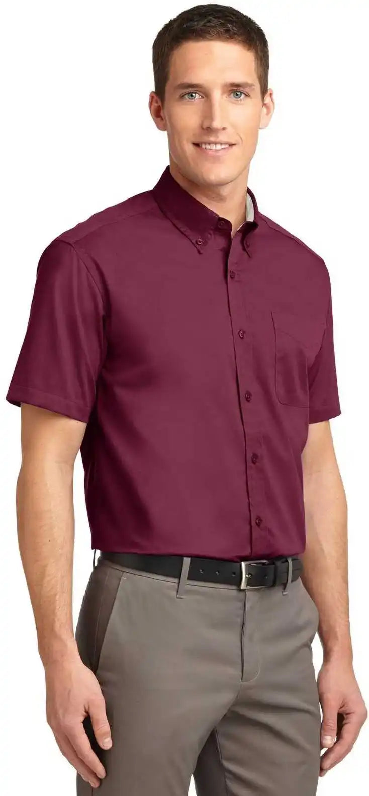 Port Authority Tls508 Tall Short Sleeve Easy Care Shirt Burgundy Light Stone