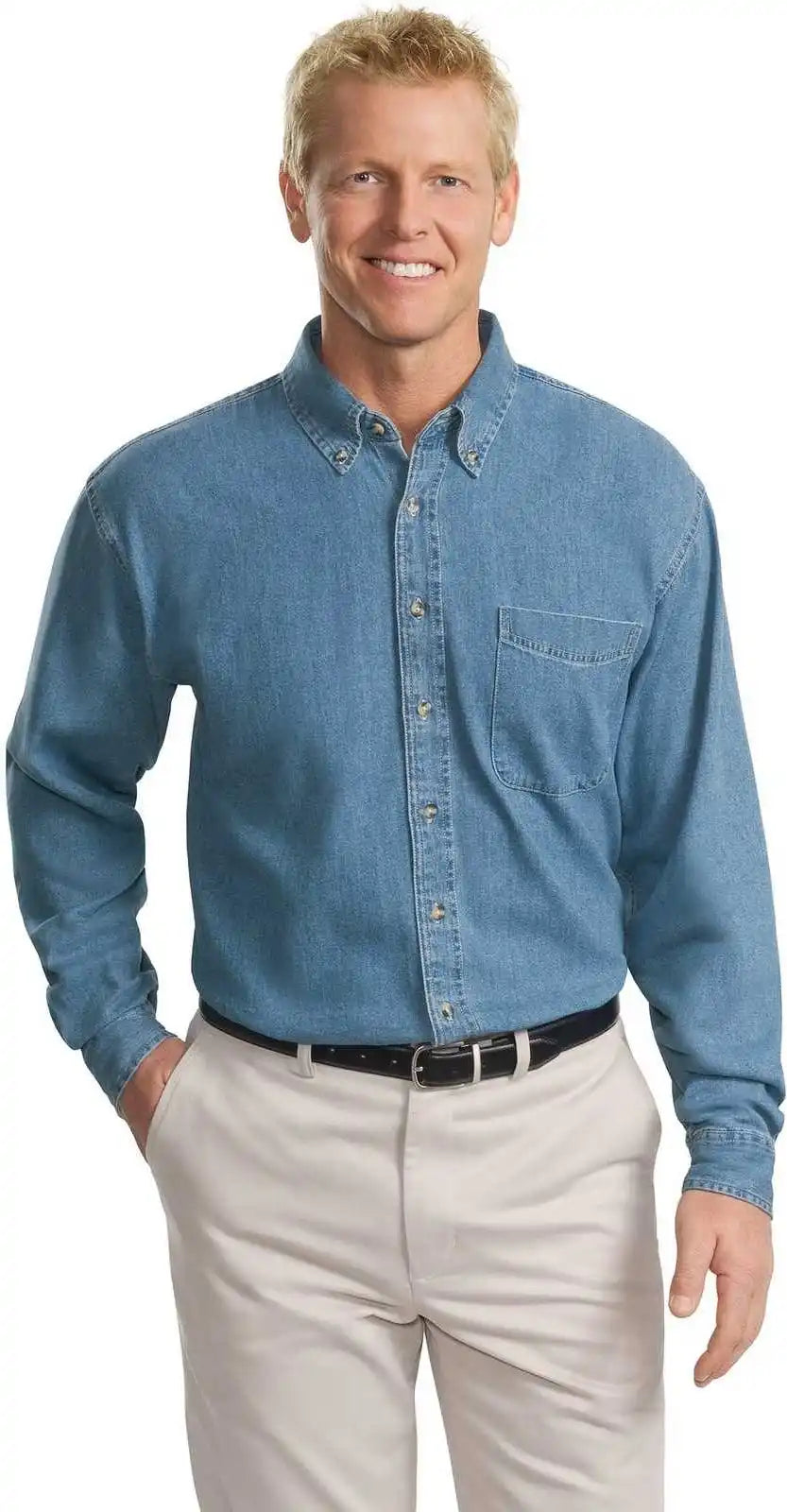 Port Authority Tls600 Tall Long Sleeve Denim Shirt - Faded Blue