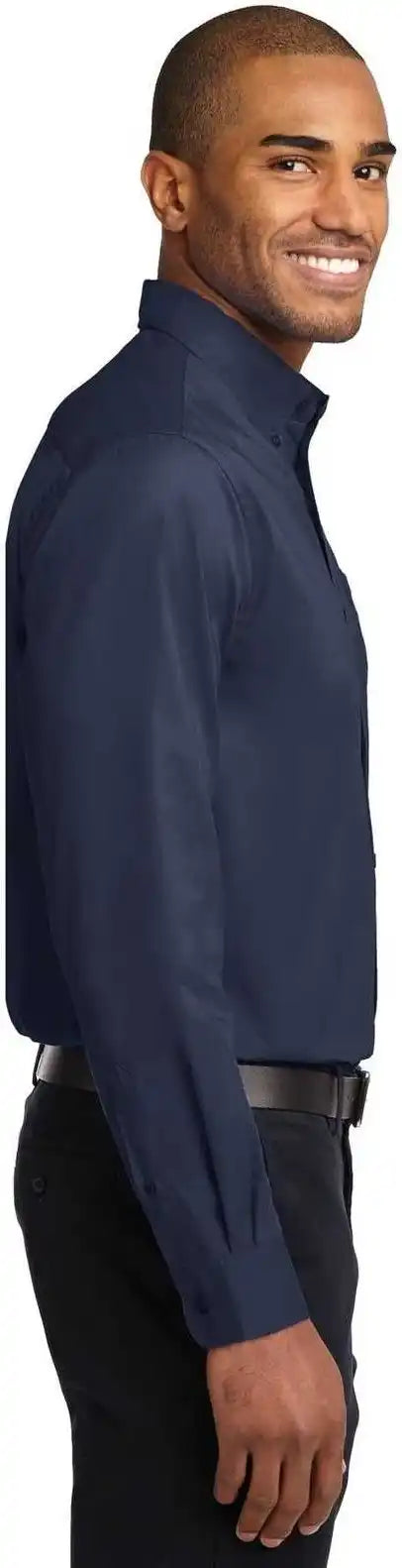 Port Authority Tls608 Tall Long Sleeve Easy Care Shirt Navy Light Stone