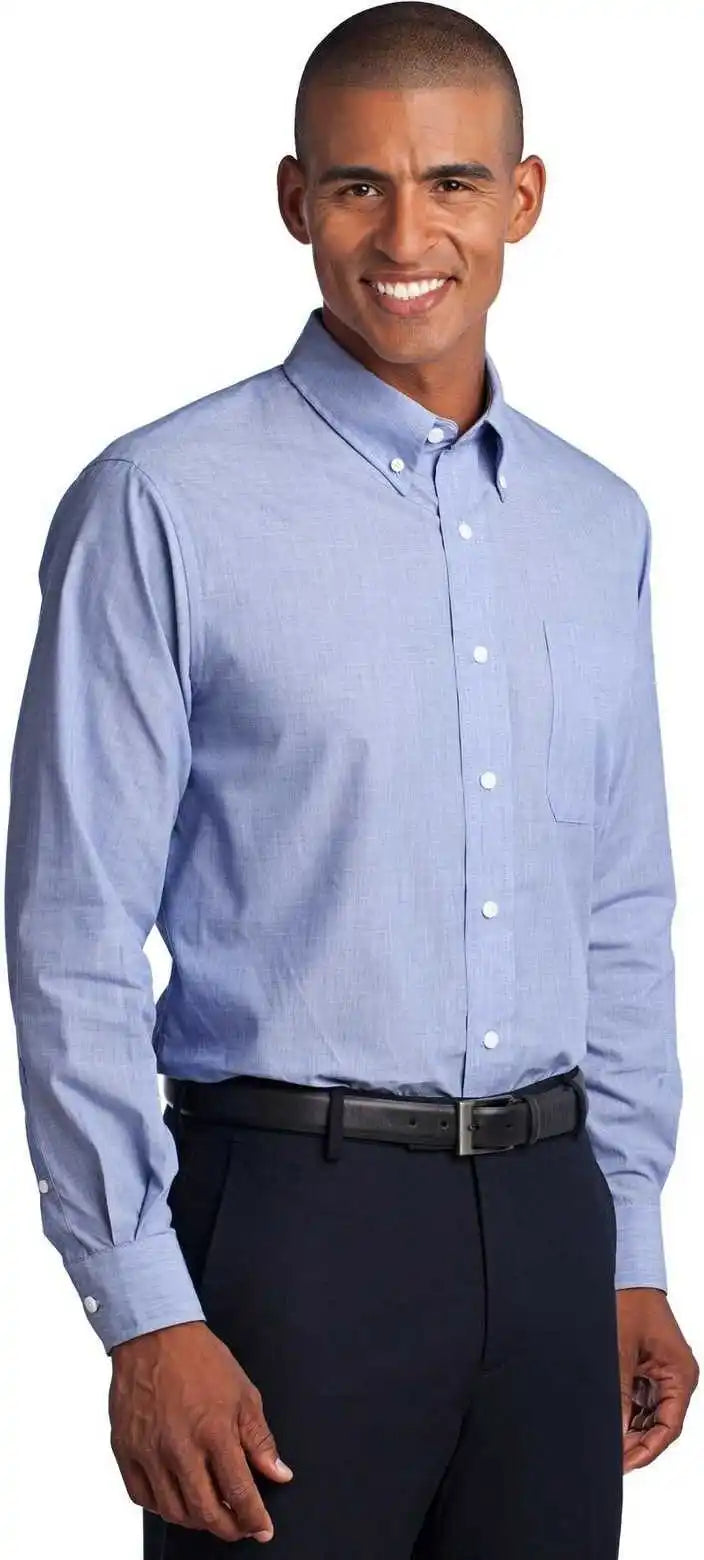 Port Authority Tls640 Tall Crosshatch Easy Care Shirt Chambray Blue