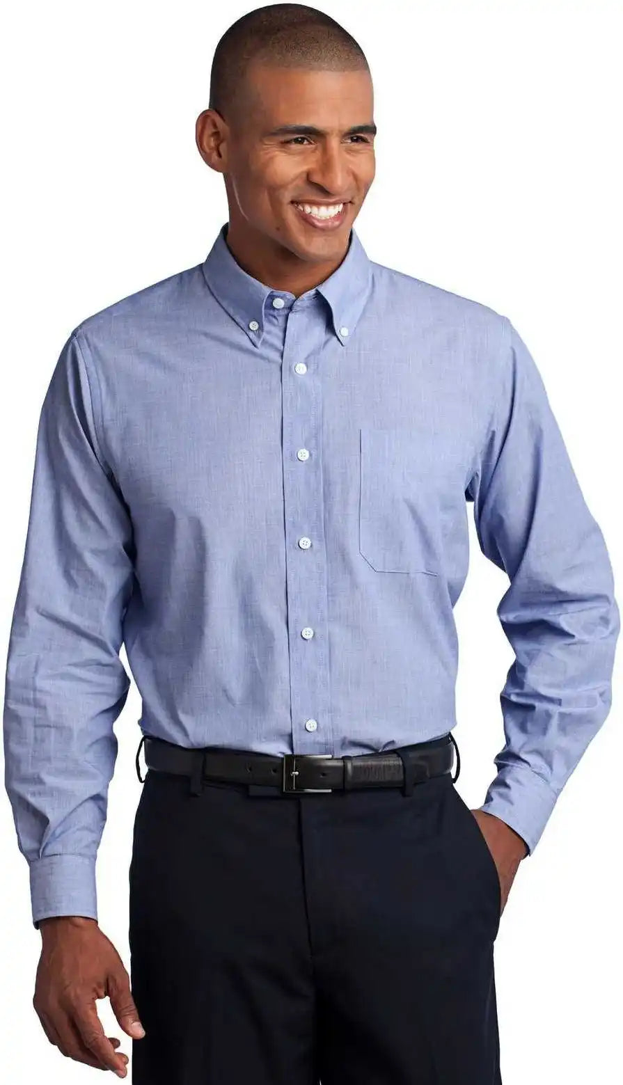 Port Authority Tls640 Tall Crosshatch Easy Care Shirt - Chambray Blue