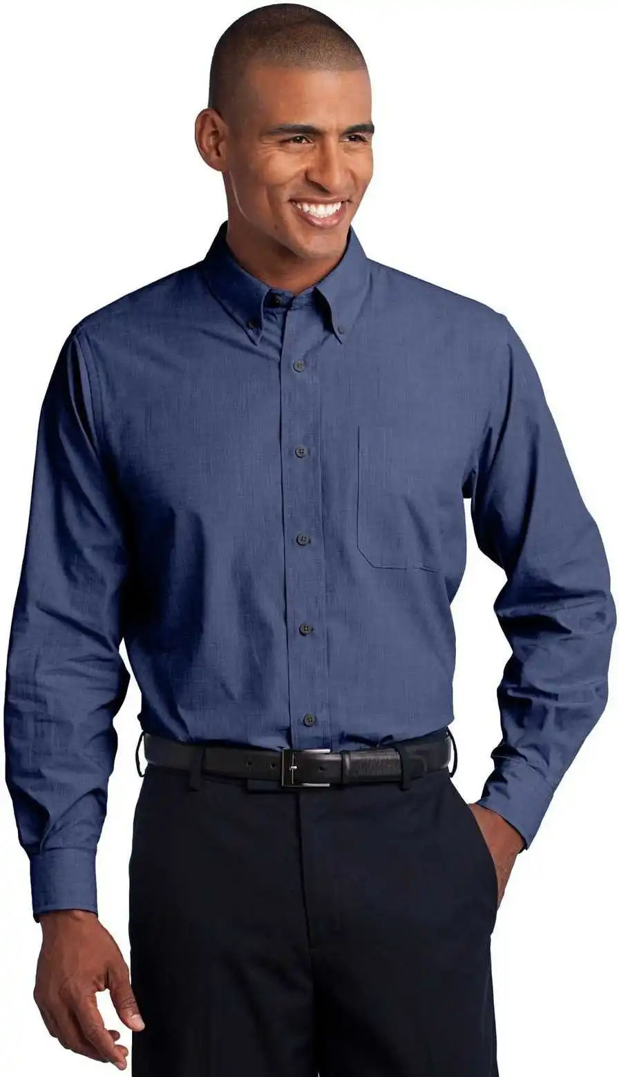 Port Authority Tls640 Tall Crosshatch Easy Care Shirt - Deep Blue