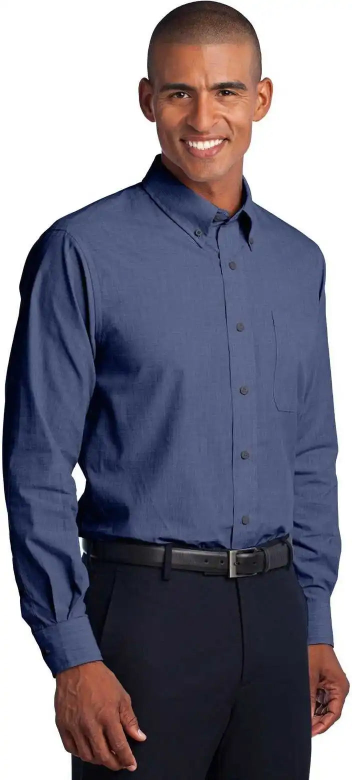 Port Authority Tls640 Tall Crosshatch Easy Care Shirt Deep Blue