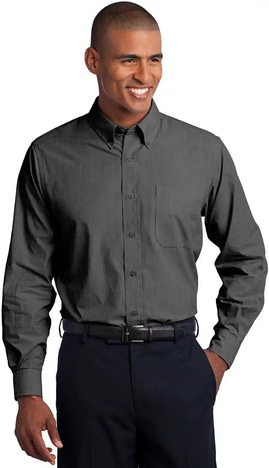 Port Authority Tls640 Tall Crosshatch Easy Care Shirt - Soft Black