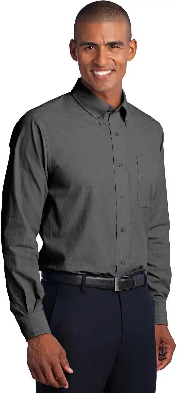 Port Authority Tls640 Tall Crosshatch Easy Care Shirt - Soft Black