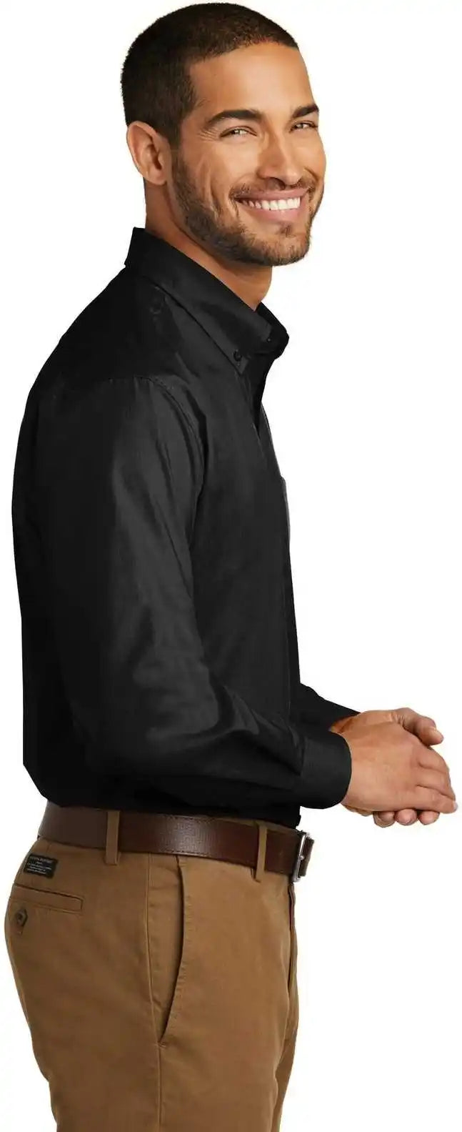 Port Authority Tw100 Tall Long Sleeve Carefree Poplin Shirt Deep Black