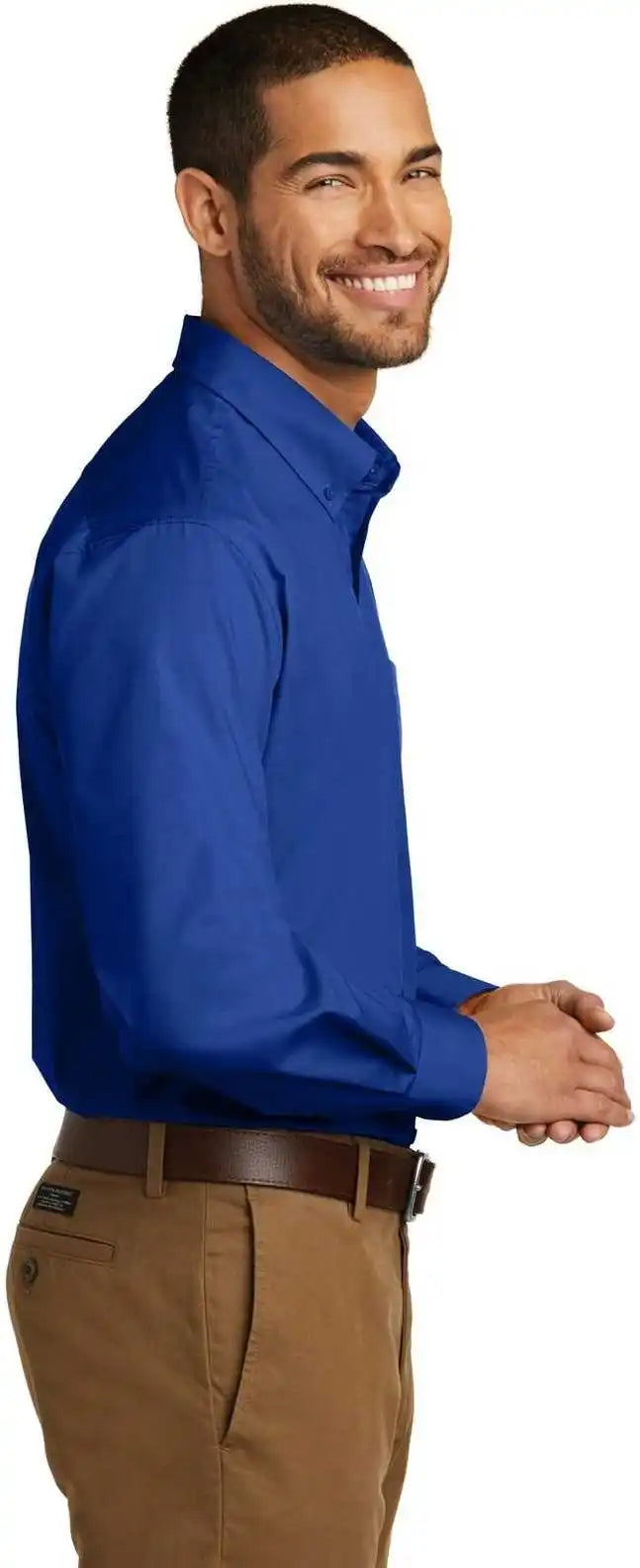 Port Authority Tw100 Tall Long Sleeve Carefree Poplin Shirt True Royal
