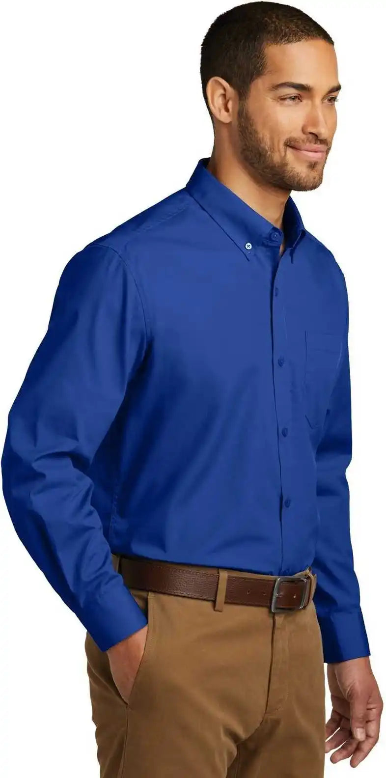 Port Authority Tw100 Tall Long Sleeve Carefree Poplin Shirt True Royal
