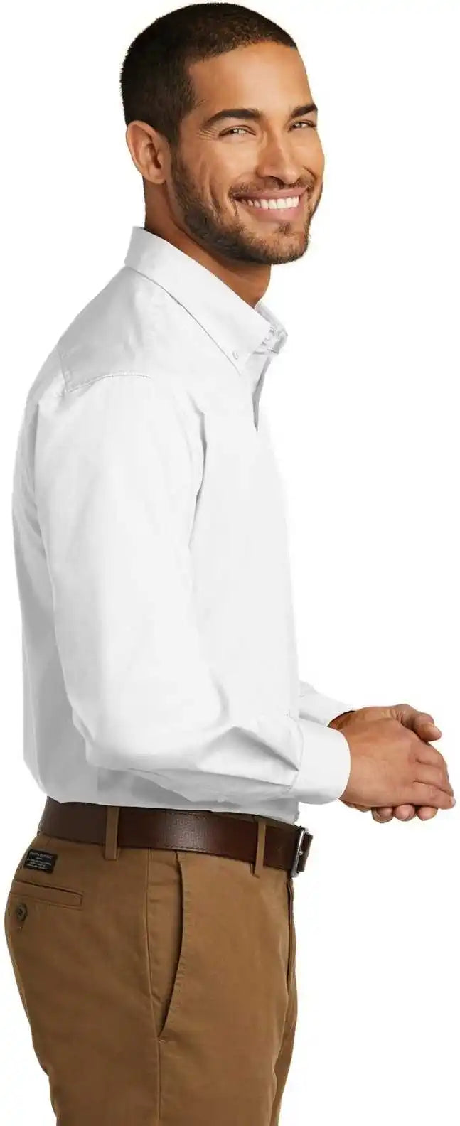 Port Authority Tw100 Tall Long Sleeve Carefree Poplin Shirt White