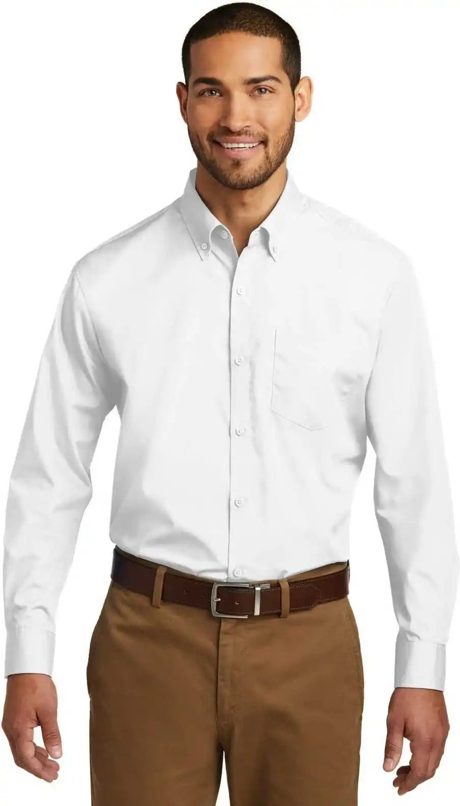 Port Authority Tw100 Tall Long Sleeve Carefree Poplin Shirt - White