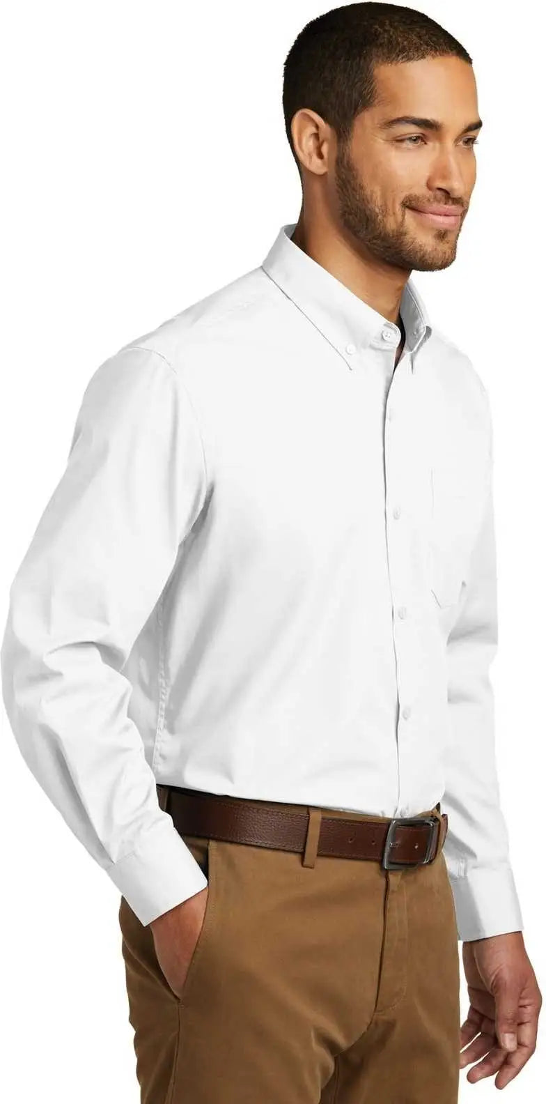 Port Authority Tw100 Tall Long Sleeve Carefree Poplin Shirt - White