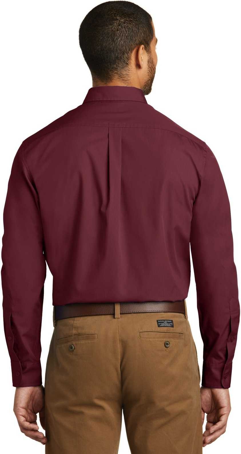 Port Authority W100 Long Sleeve Carefree Poplin Shirt - Burgundy