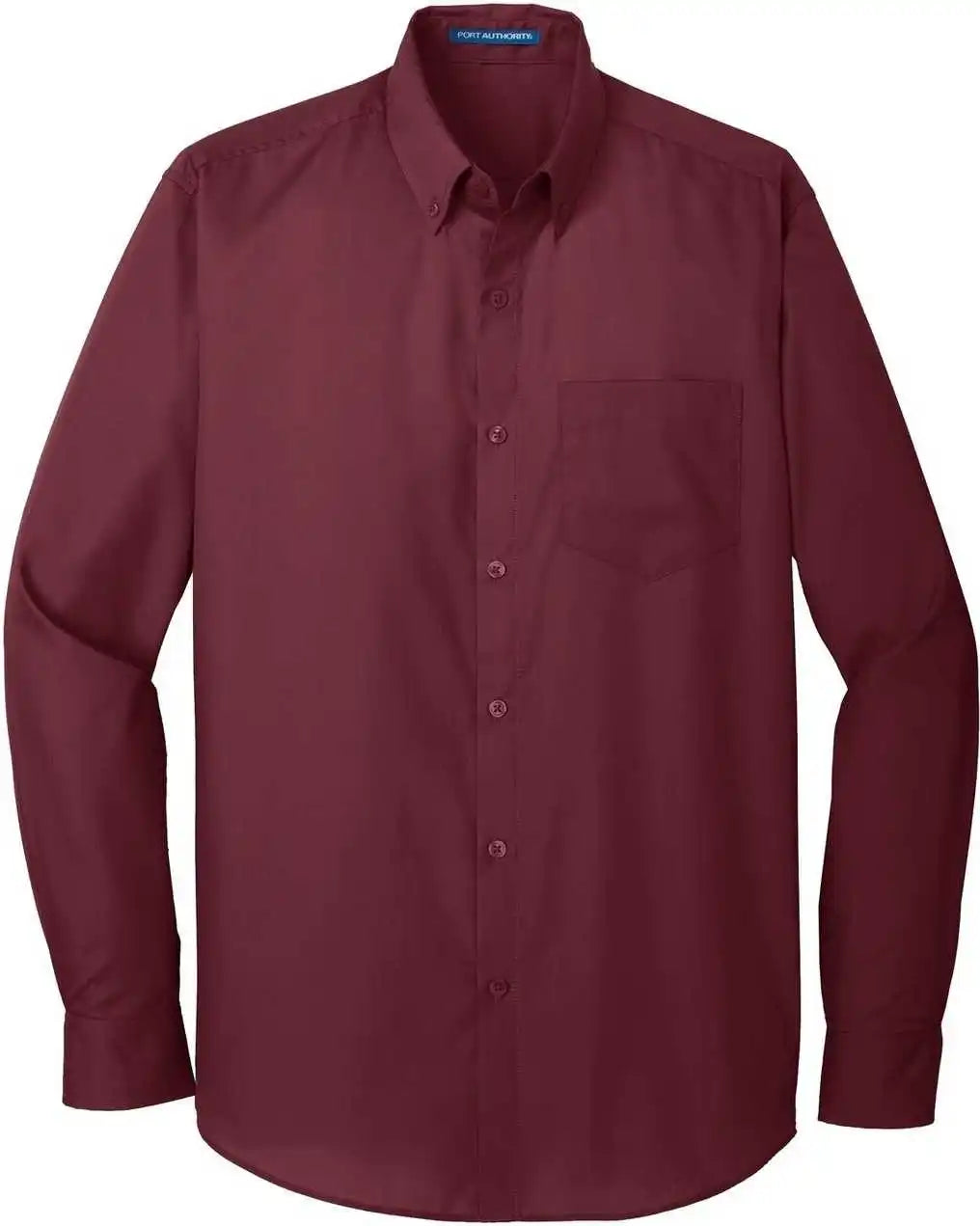 Port Authority W100 Long Sleeve Carefree Poplin Shirt Burgundy