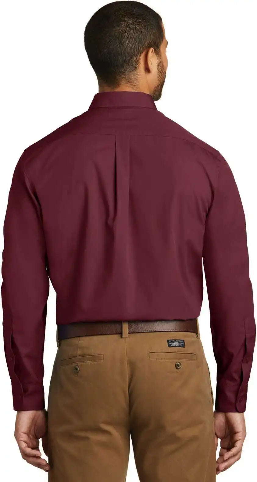 Port Authority W100 Long Sleeve Carefree Poplin Shirt - Burgundy