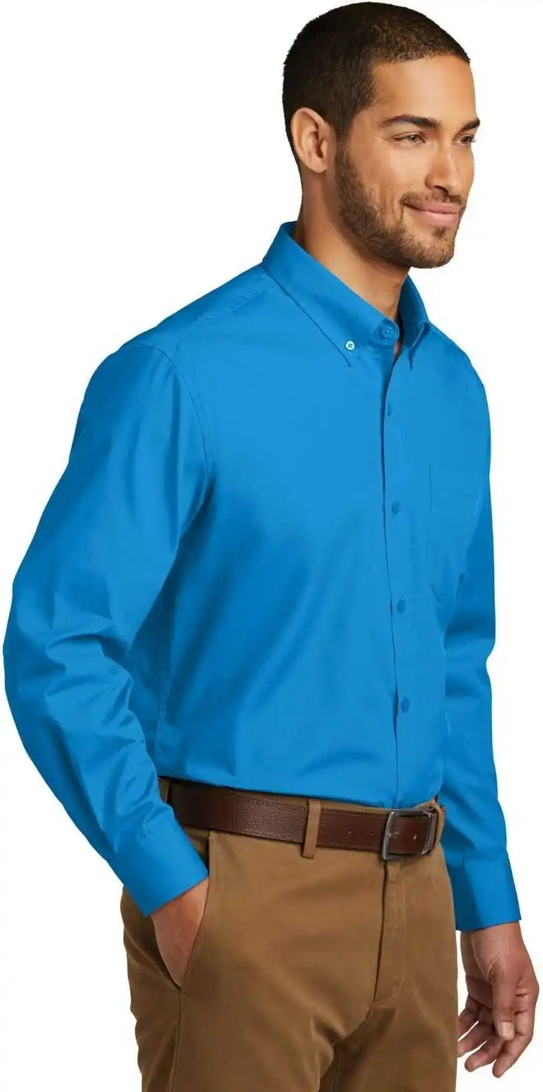 Port Authority W100 Long Sleeve Carefree Poplin Shirt - Coastal Blue