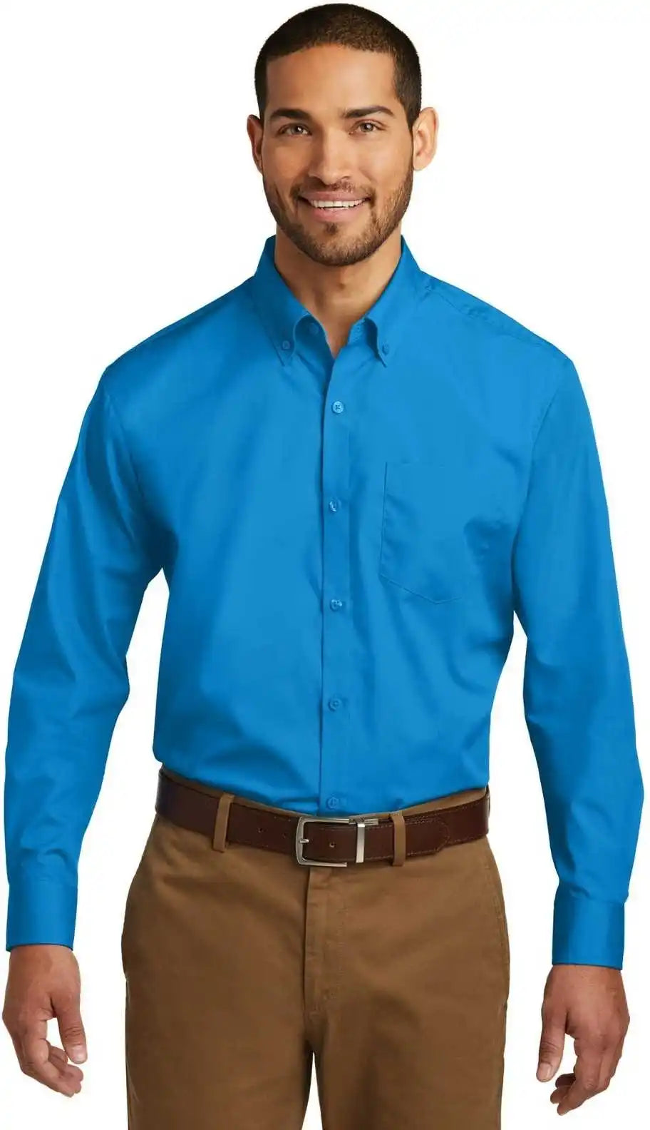 Port Authority W100 Long Sleeve Carefree Poplin Shirt - Coastal Blue