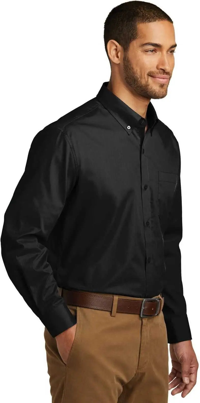 Port Authority W100 Long Sleeve Carefree Poplin Shirt - Deep Black