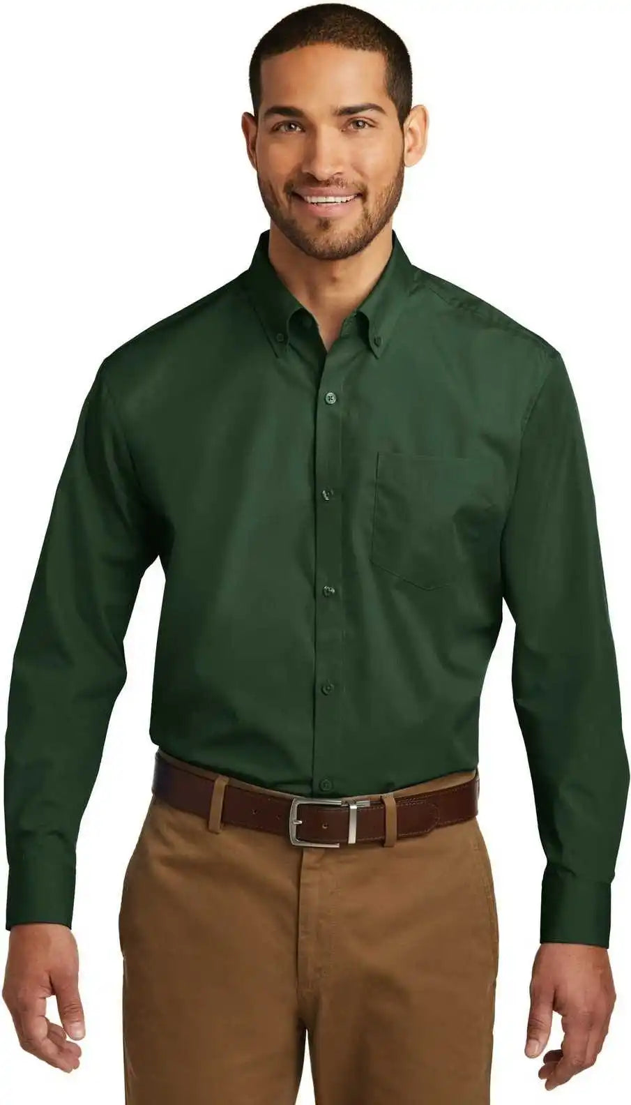 Port Authority W100 Long Sleeve Carefree Poplin Shirt - Deep Forest Green