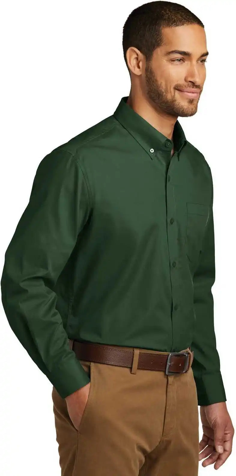 Port Authority W100 Long Sleeve Carefree Poplin Shirt - Deep Forest Green