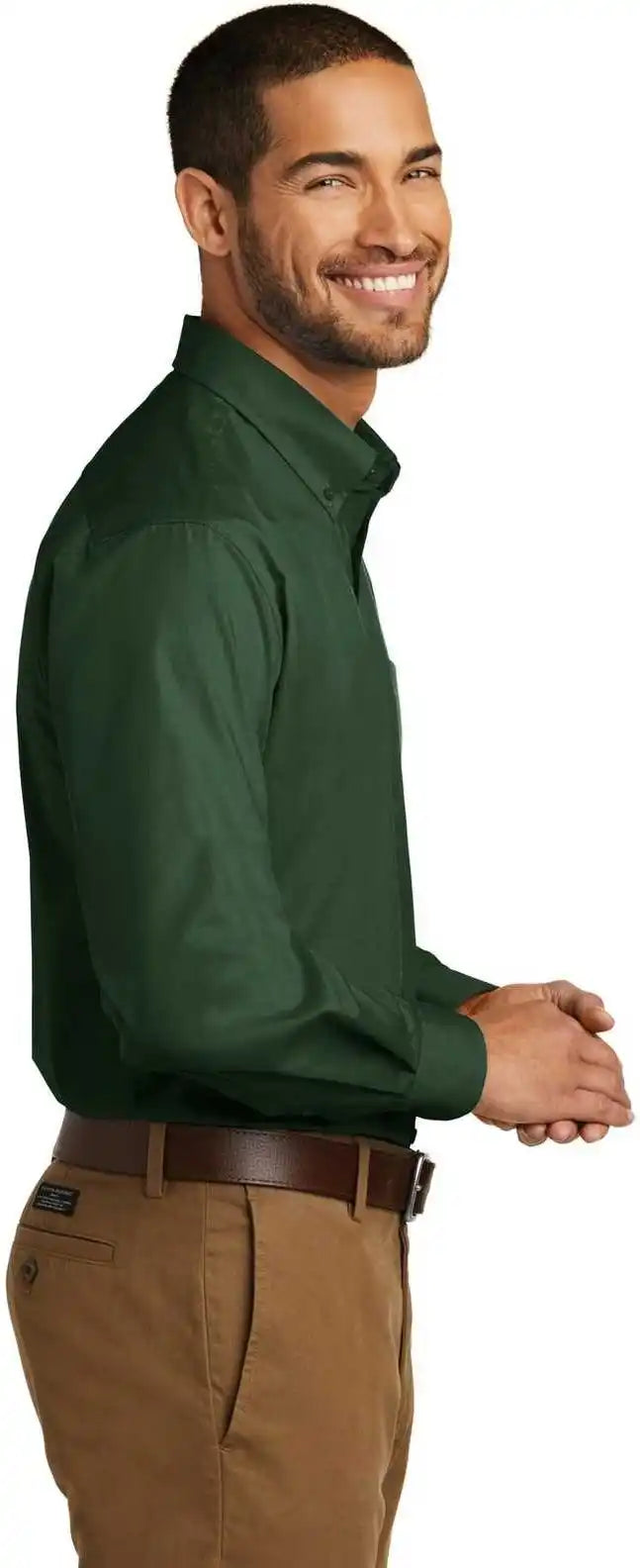 Port Authority W100 Long Sleeve Carefree Poplin Shirt - Deep Forest Green