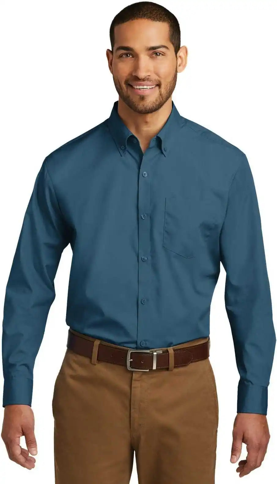 Port Authority W100 Long Sleeve Carefree Poplin Shirt Dusty Blue