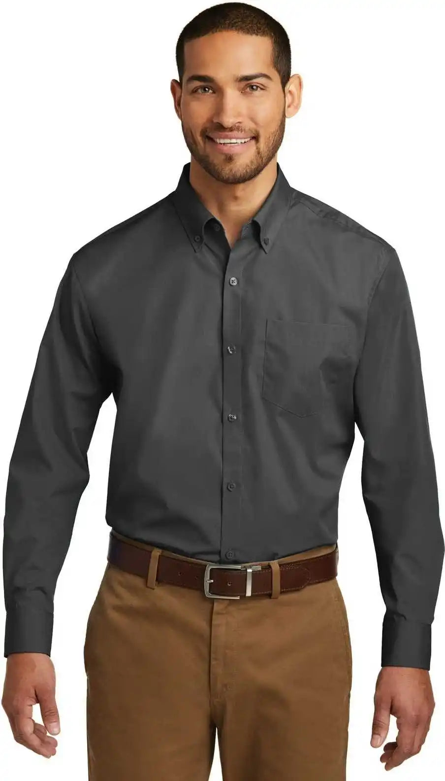Port Authority W100 Long Sleeve Carefree Poplin Shirt - Graphite