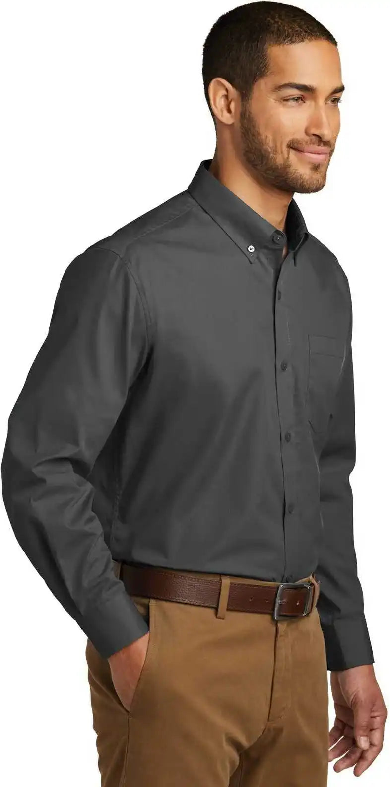 Port Authority W100 Long Sleeve Carefree Poplin Shirt - Graphite