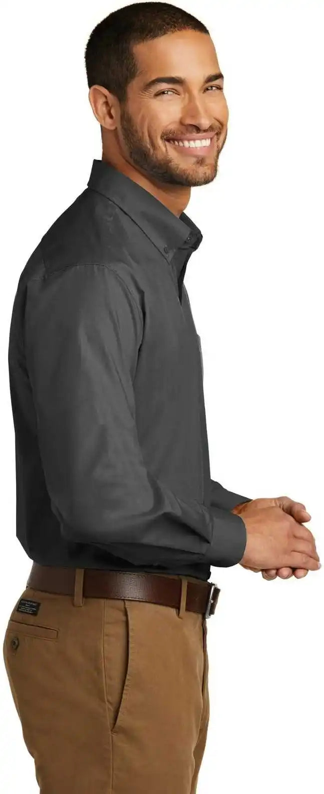 Port Authority W100 Long Sleeve Carefree Poplin Shirt - Graphite