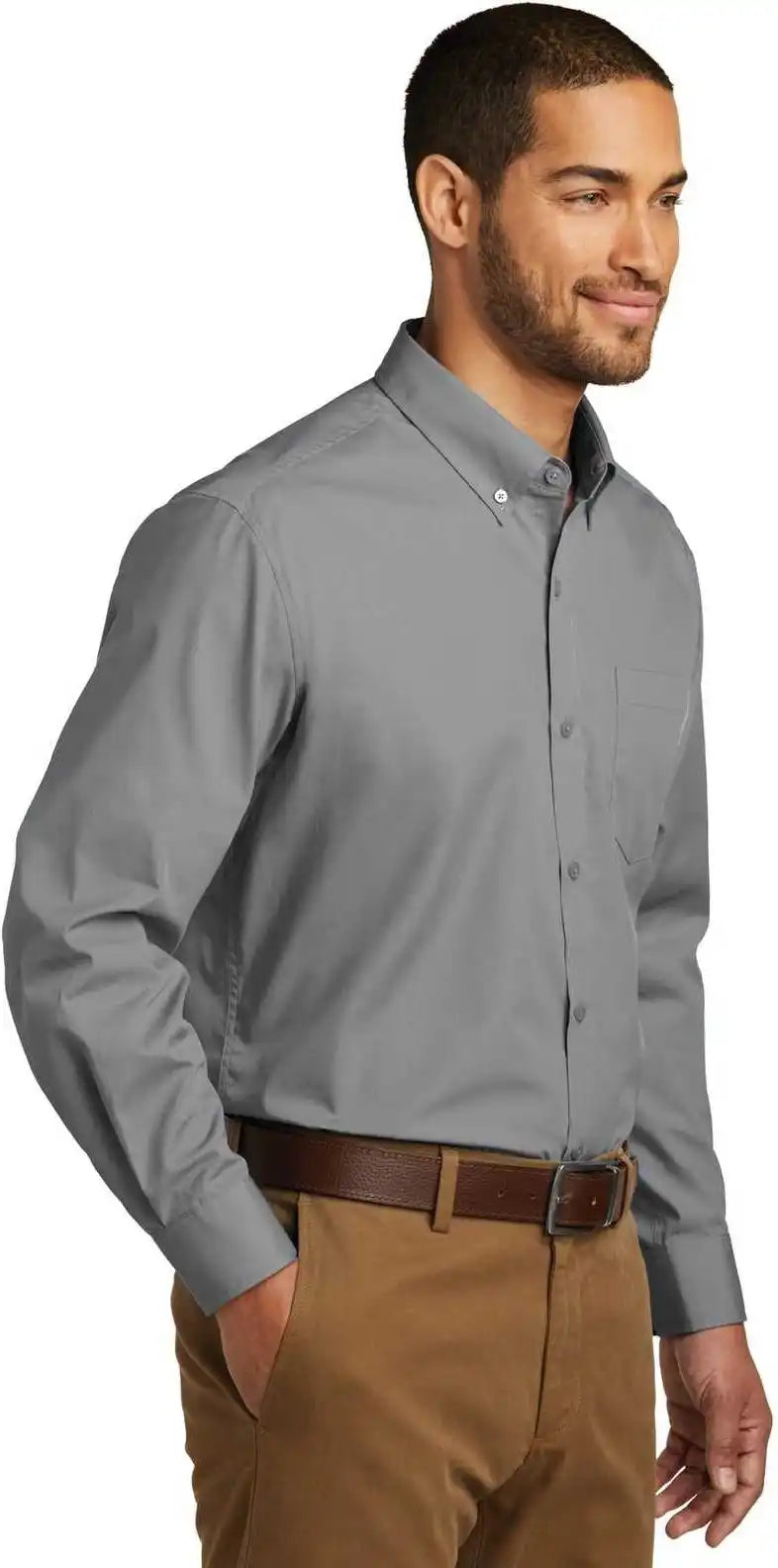 Port Authority W100 Long Sleeve Carefree Poplin Shirt Gusty Gray