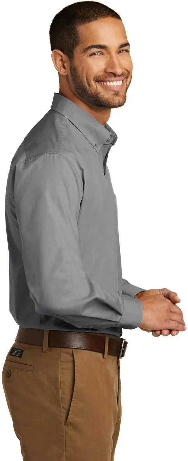 Port Authority W100 Long Sleeve Carefree Poplin Shirt - Gusty Gray