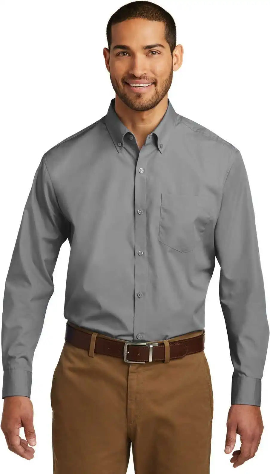 Port Authority W100 Long Sleeve Carefree Poplin Shirt - Gusty Grey