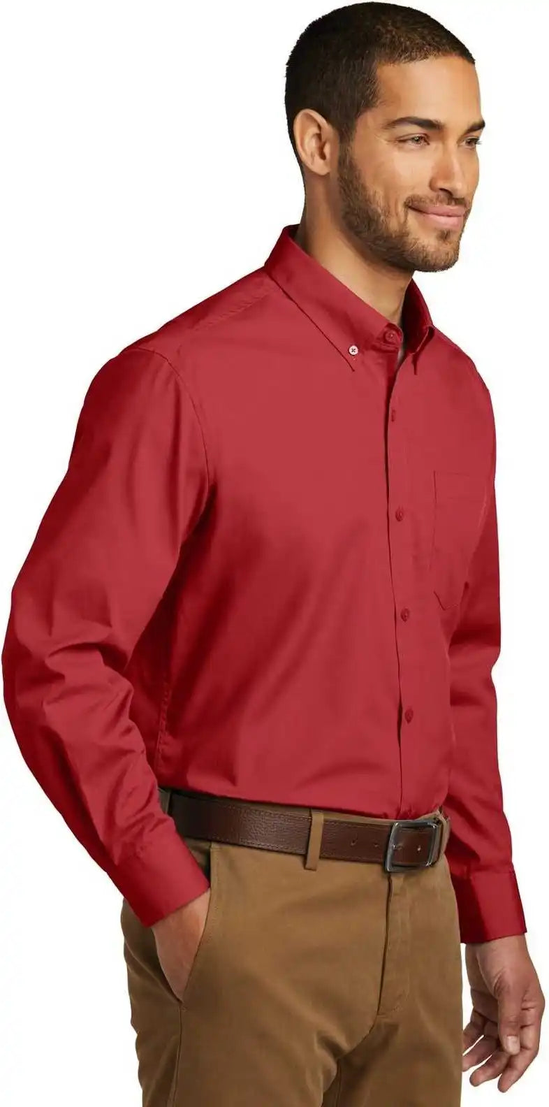 Port Authority W100 Long Sleeve Carefree Poplin Shirt - Rich Red