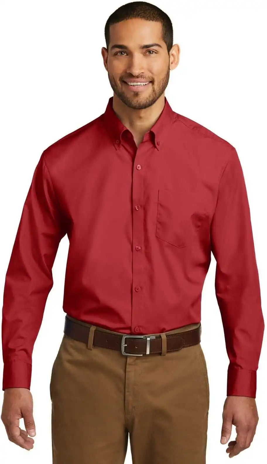 Port Authority W100 Long Sleeve Carefree Poplin Shirt Rich Red