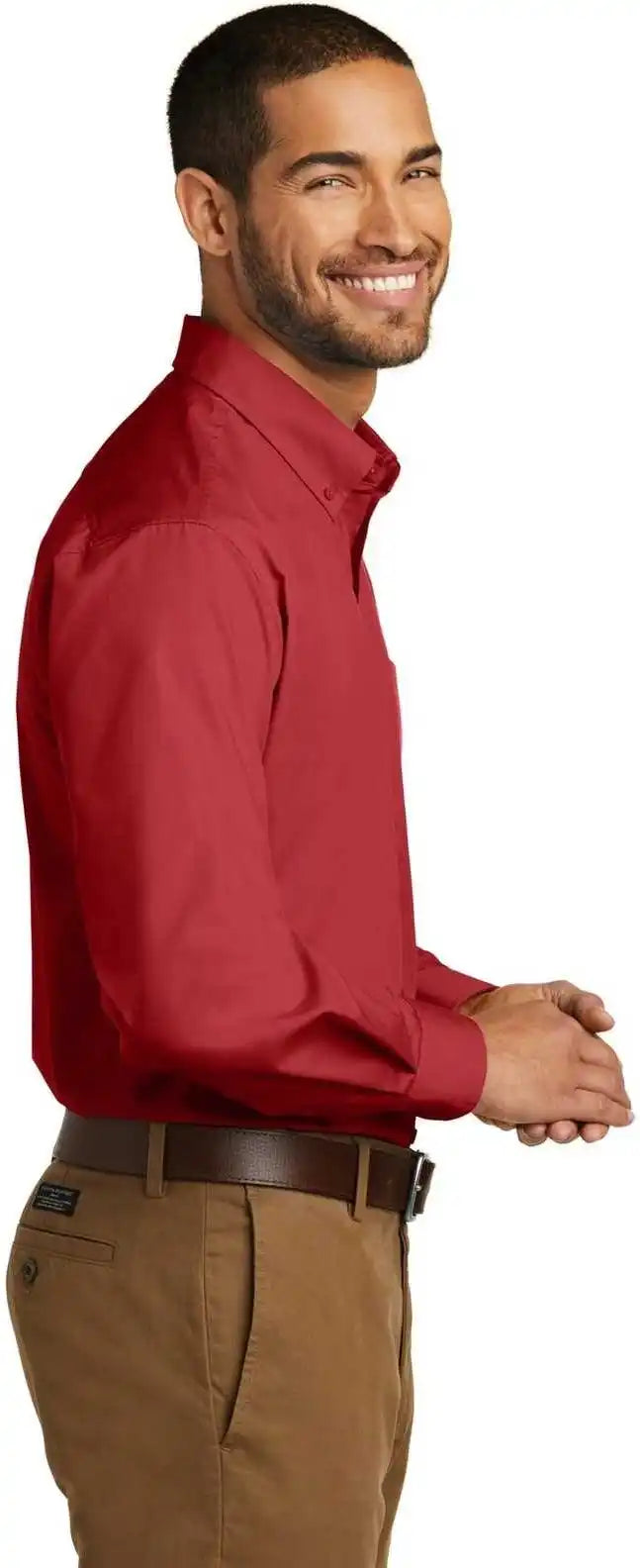 Port Authority W100 Long Sleeve Carefree Poplin Shirt - Rich Red