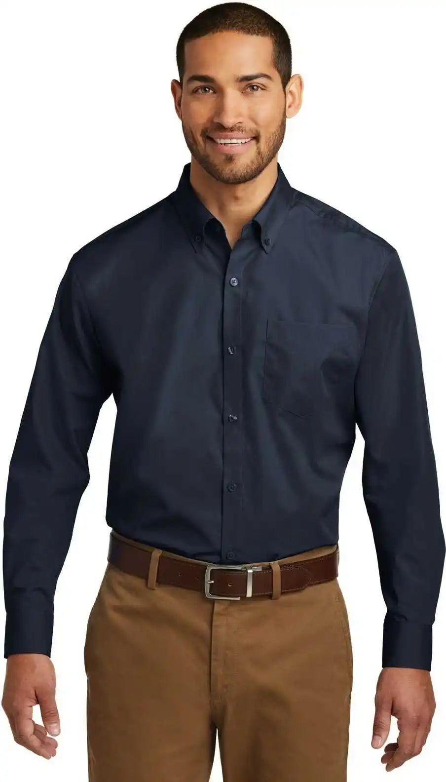 Port Authority W100 Long Sleeve Carefree Poplin Shirt - River Blue Navy