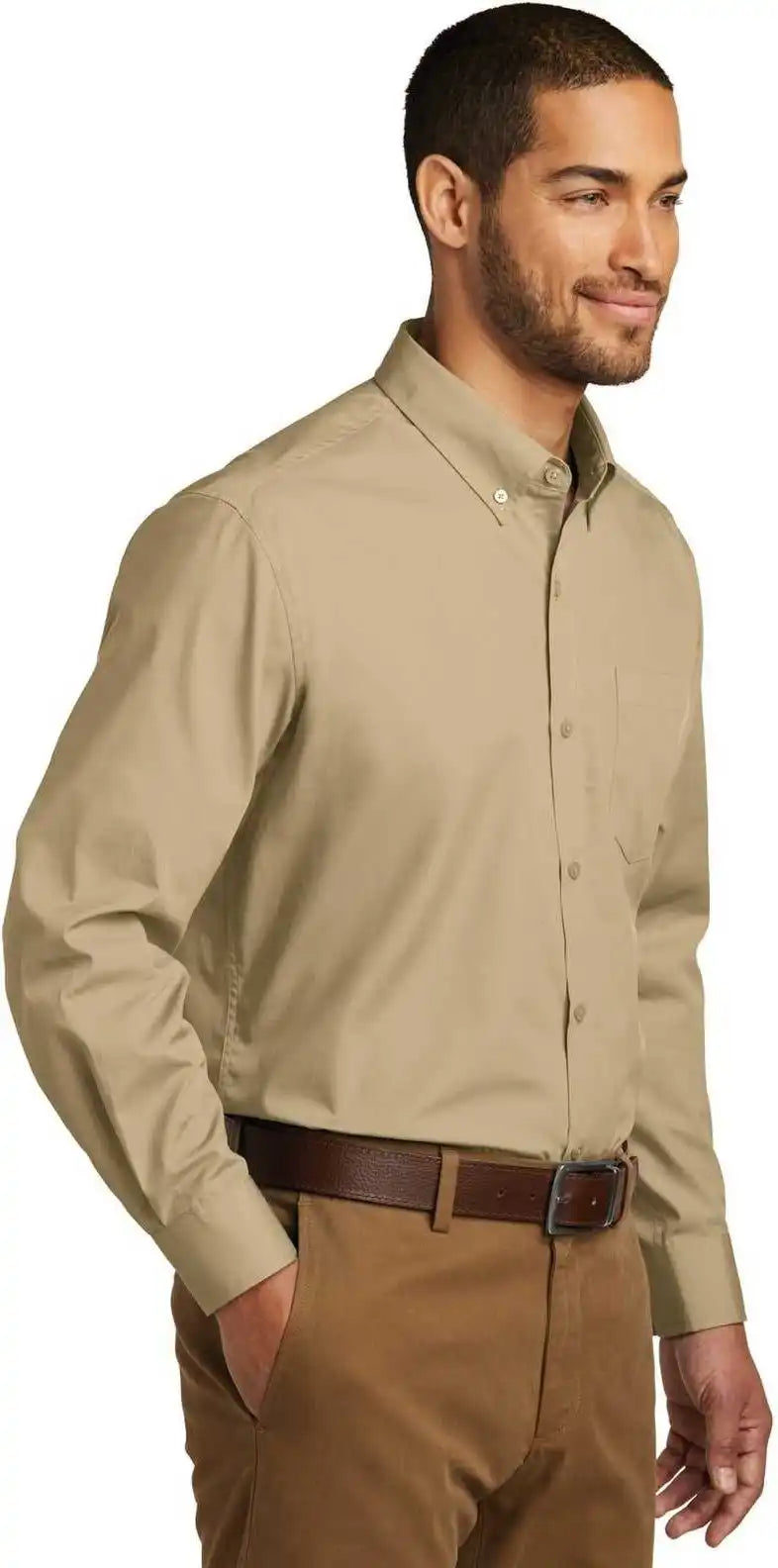 Port Authority W100 Long Sleeve Carefree Poplin Shirt - Wheat