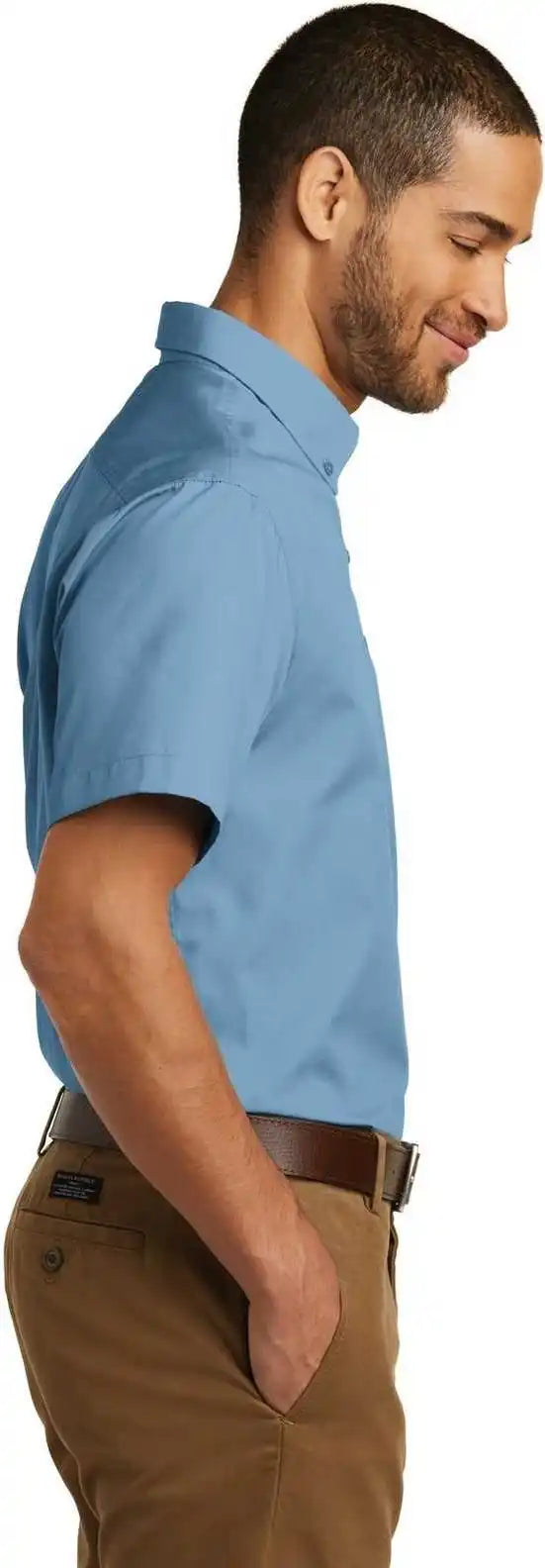 Port Authority W101 Short Sleeve Carefree Poplin Shirt - Carolina Blue