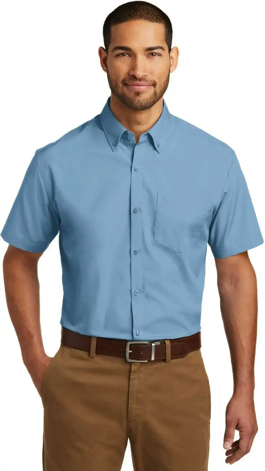 Port Authority W101 Short Sleeve Carefree Poplin Shirt - Carolina Blue