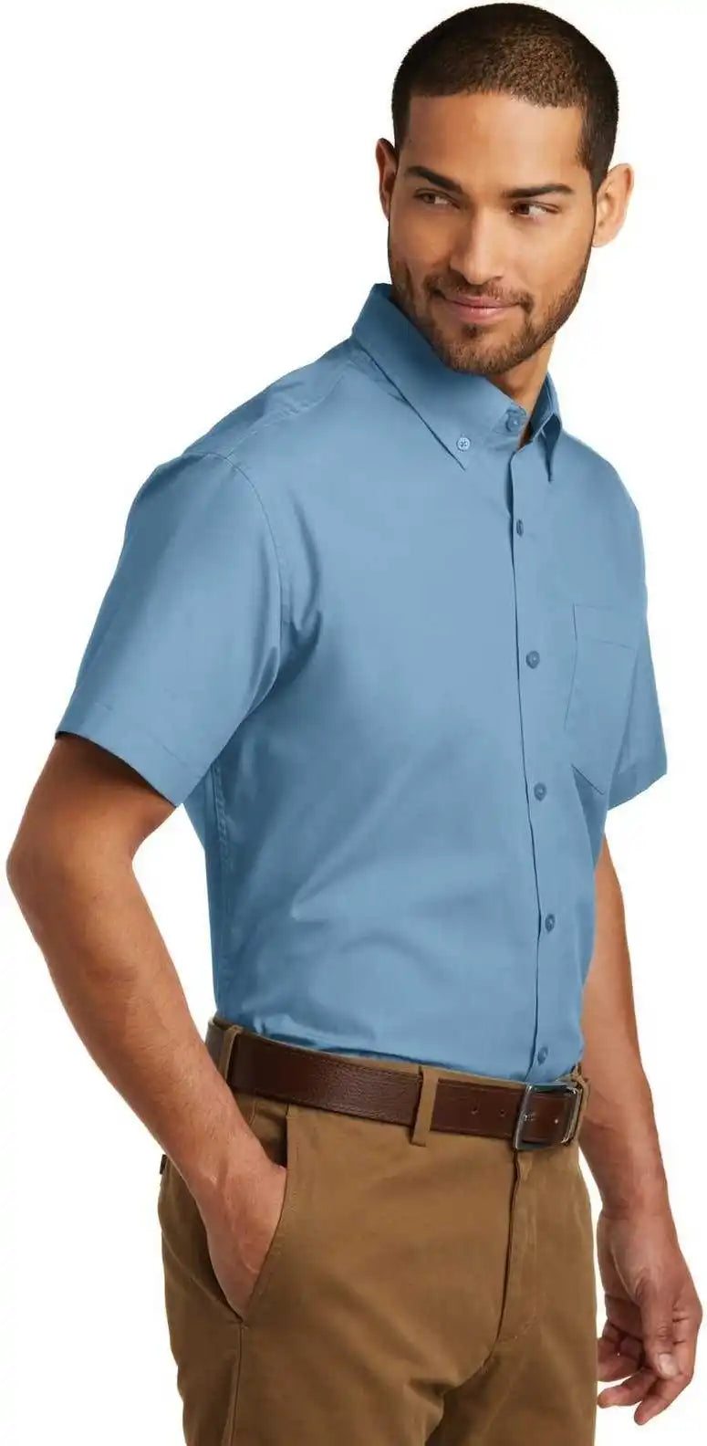 Port Authority W101 Short Sleeve Carefree Poplin Shirt - Carolina Blue