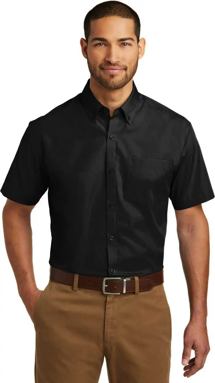 Port Authority W101 Short Sleeve Carefree Poplin Shirt - Deep Black