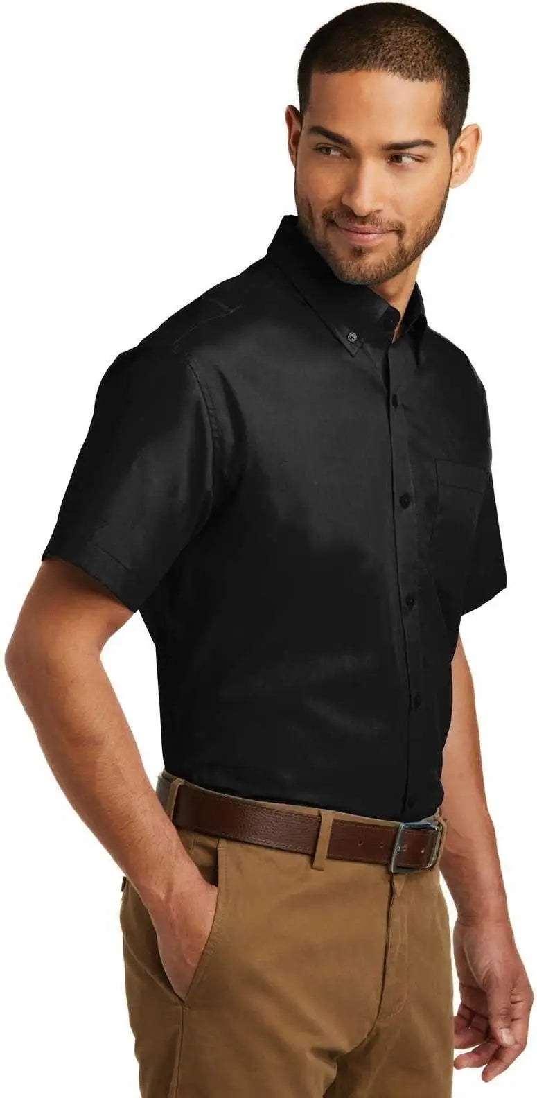 Port Authority W101 Short Sleeve Carefree Poplin Shirt - Deep Black