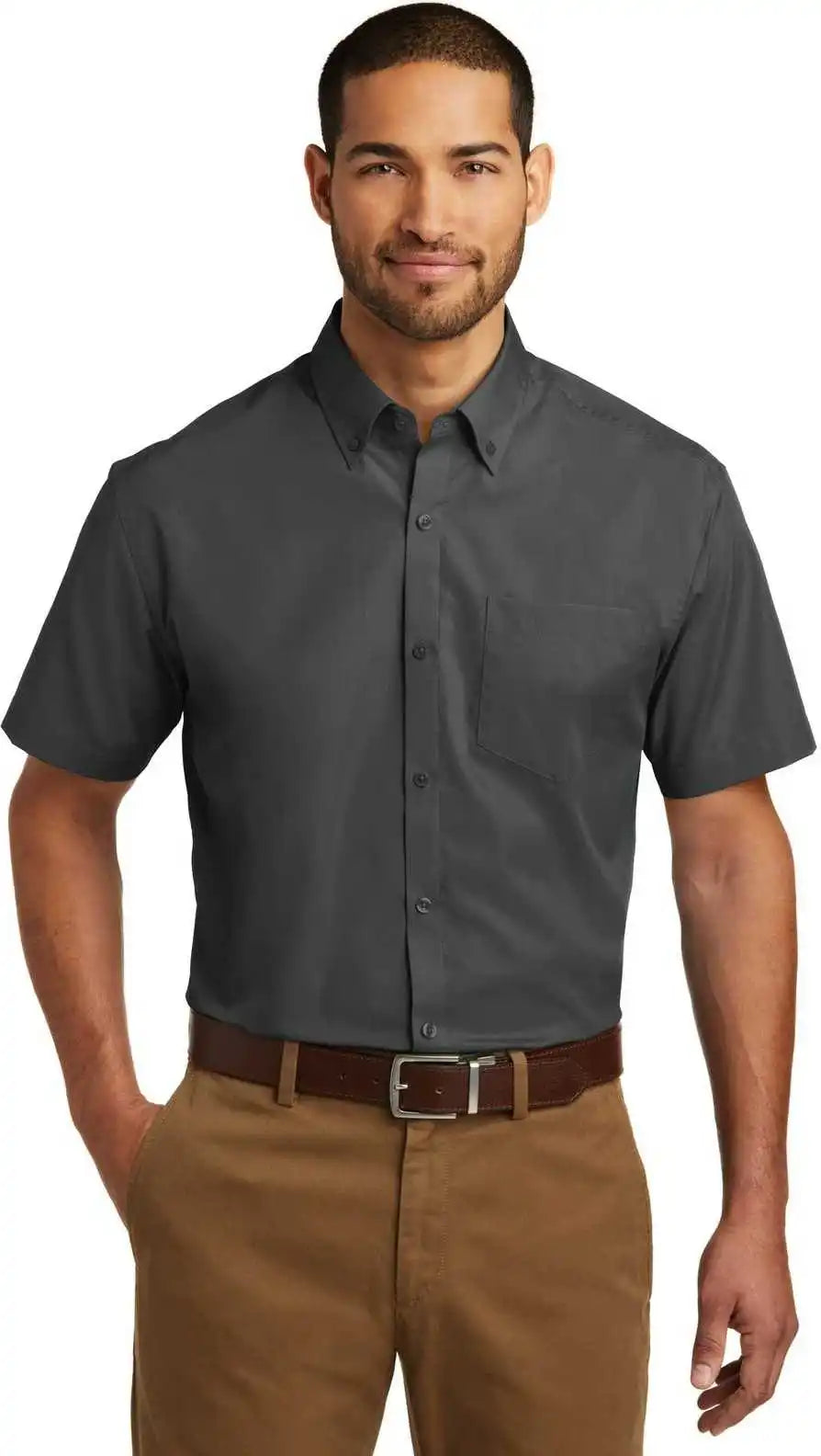 Port Authority W101 Short Sleeve Carefree Poplin Shirt Graphite